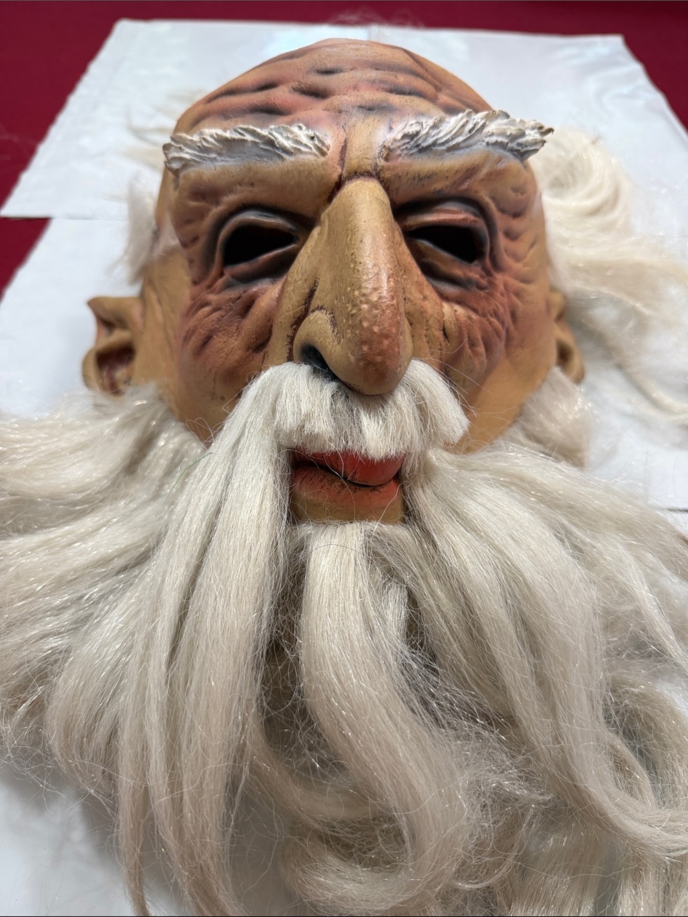 Vintage Wizard full Mask Old Man Sorcerer Long Gray Hair Beard Adult Latex scary